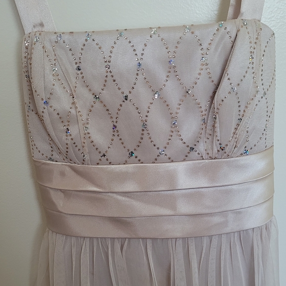 Dress Barn Pink Gold Dress Ribbon, Sequins, Rhinestones, Tulle Size 8 Petite - Picture 2 of 12